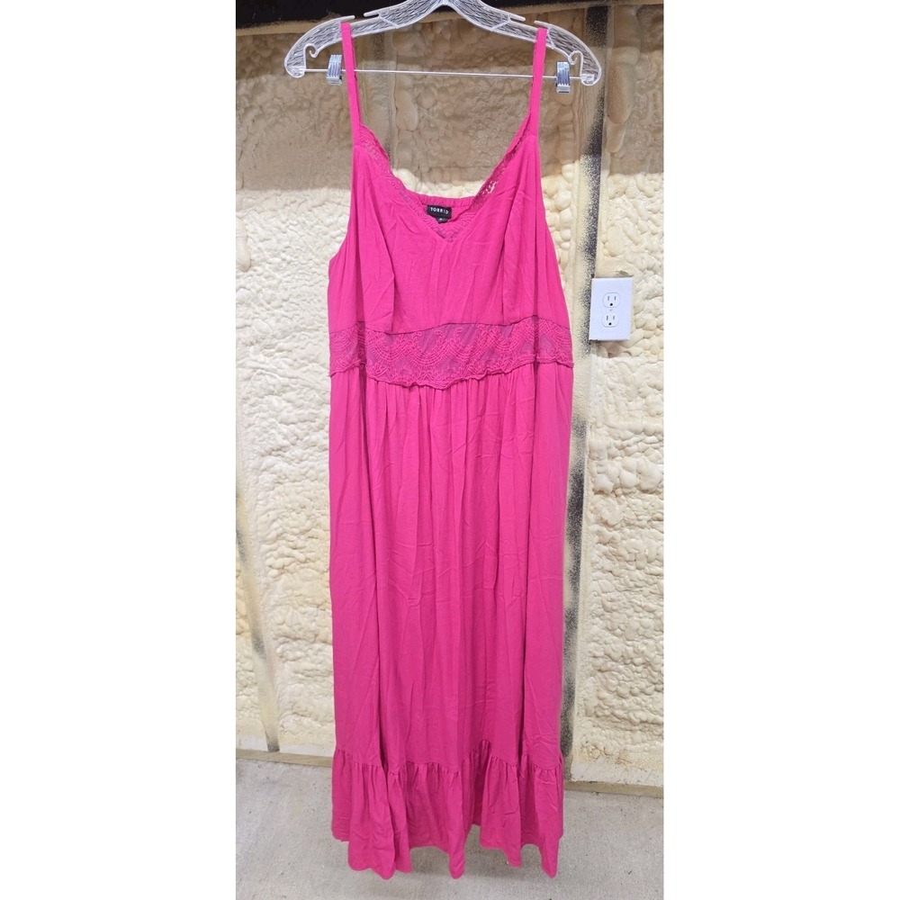 Torrid 3X Maxi Washable Gauze Lace Inset Dress Plus Size Pink